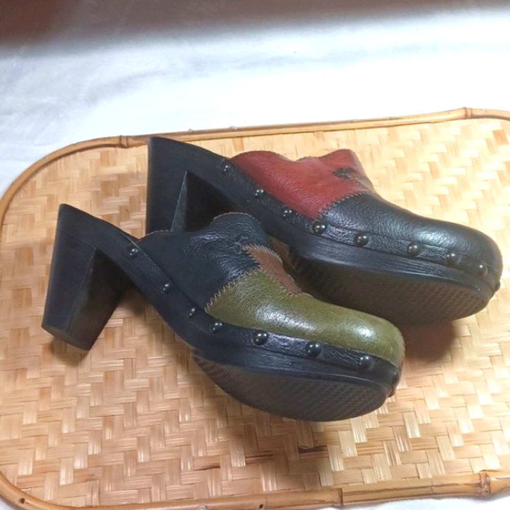 White Mountain Leather Patchwork Multi Color Clog… - image 7